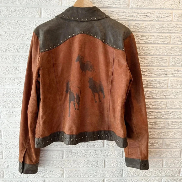 Roper Jackets & Blazers - Vintage 1980s Western/Cowboy Brown Leather Jacket/Horse Design with Bras…